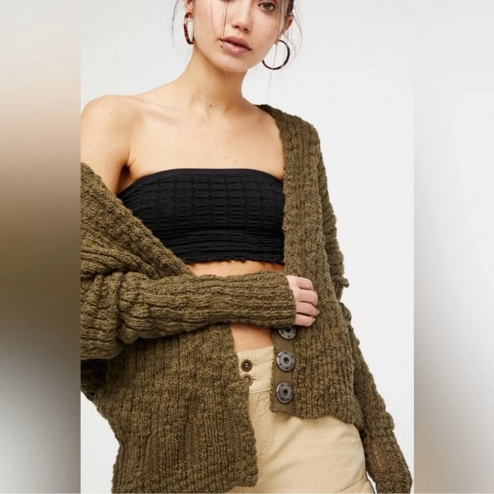 Free People Cozy Olive Green Women's Sweater Cabincore Granola Coastal